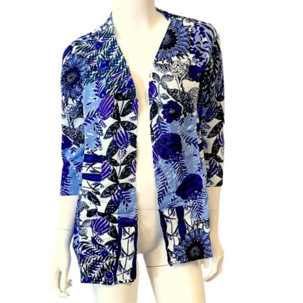 Lemon Way 3/4-Sleeve Lightweight Cardigan, Spring Floral Blue
